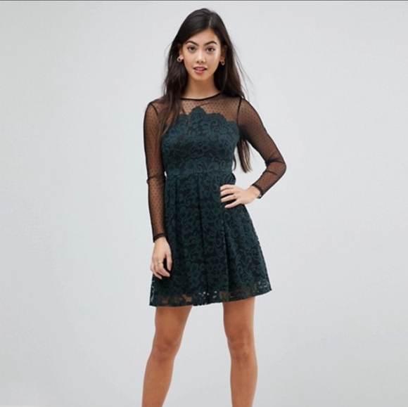 ASOS lace & dobby skater dress emerald lace mini 2 - Picture 2 of 12